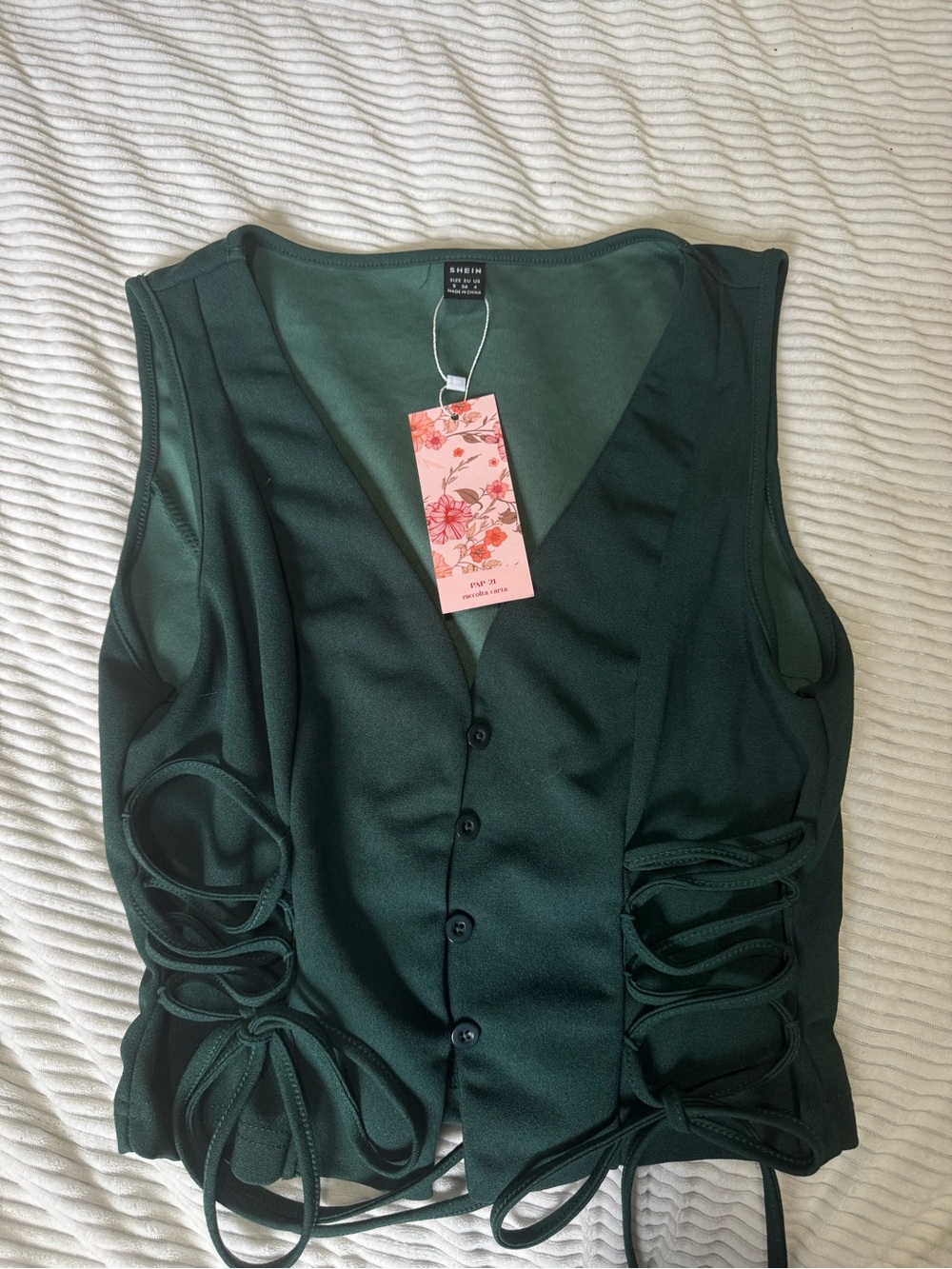 SHEIN Dark Green Lace-Up Button Front Vest